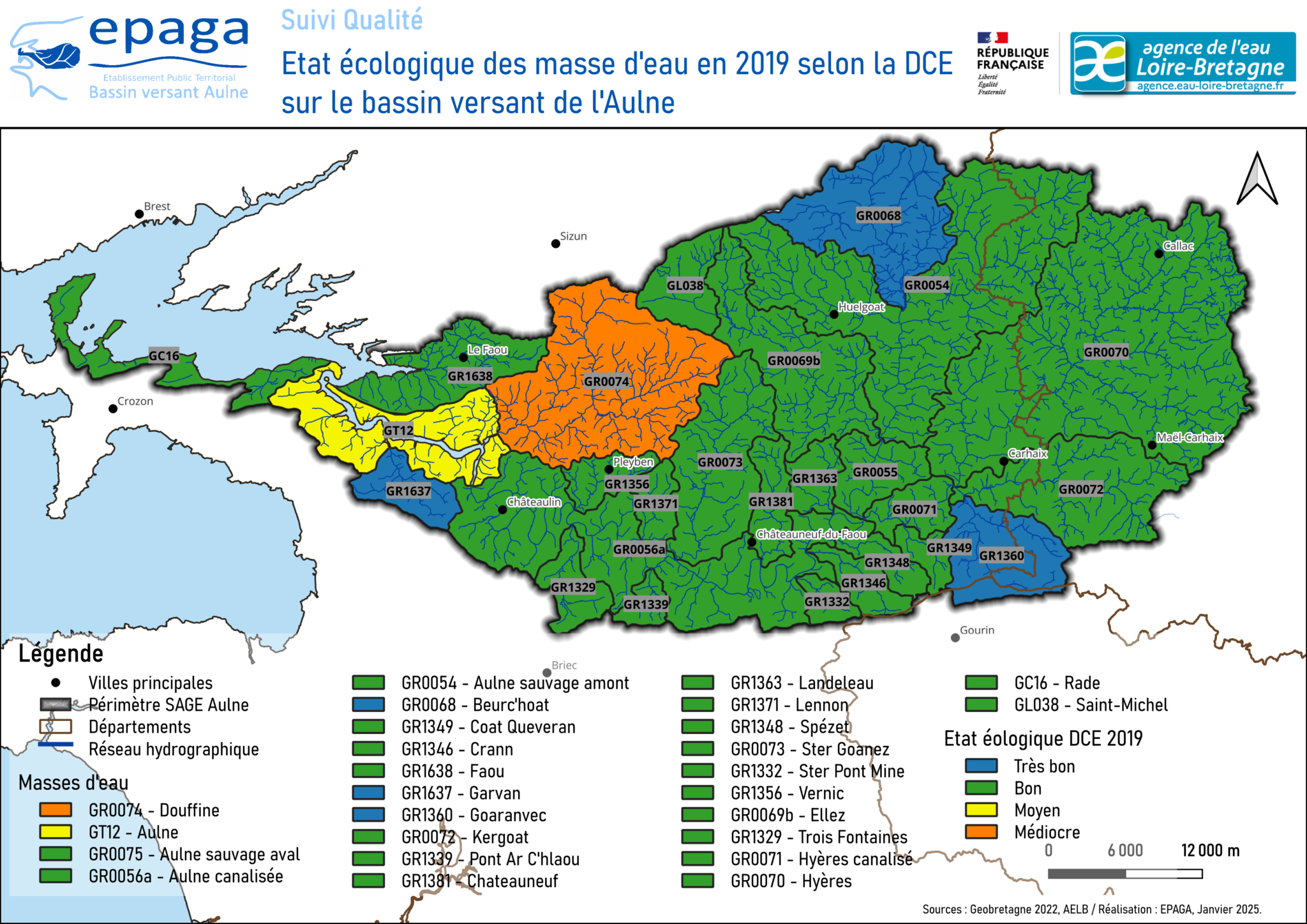 Carte des masses d'eau - BV Aulne